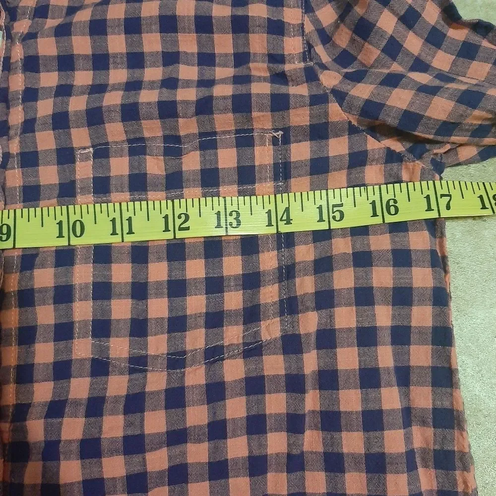 J. Crew Pink Navy Blue Gingham Checker Quarter Button Up Long Sleeve Shirt XS